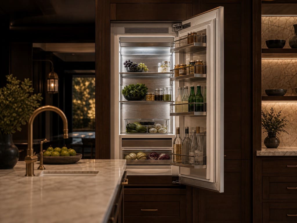 Viking built-in refrigerator column serviced in a Saratoga kitchen