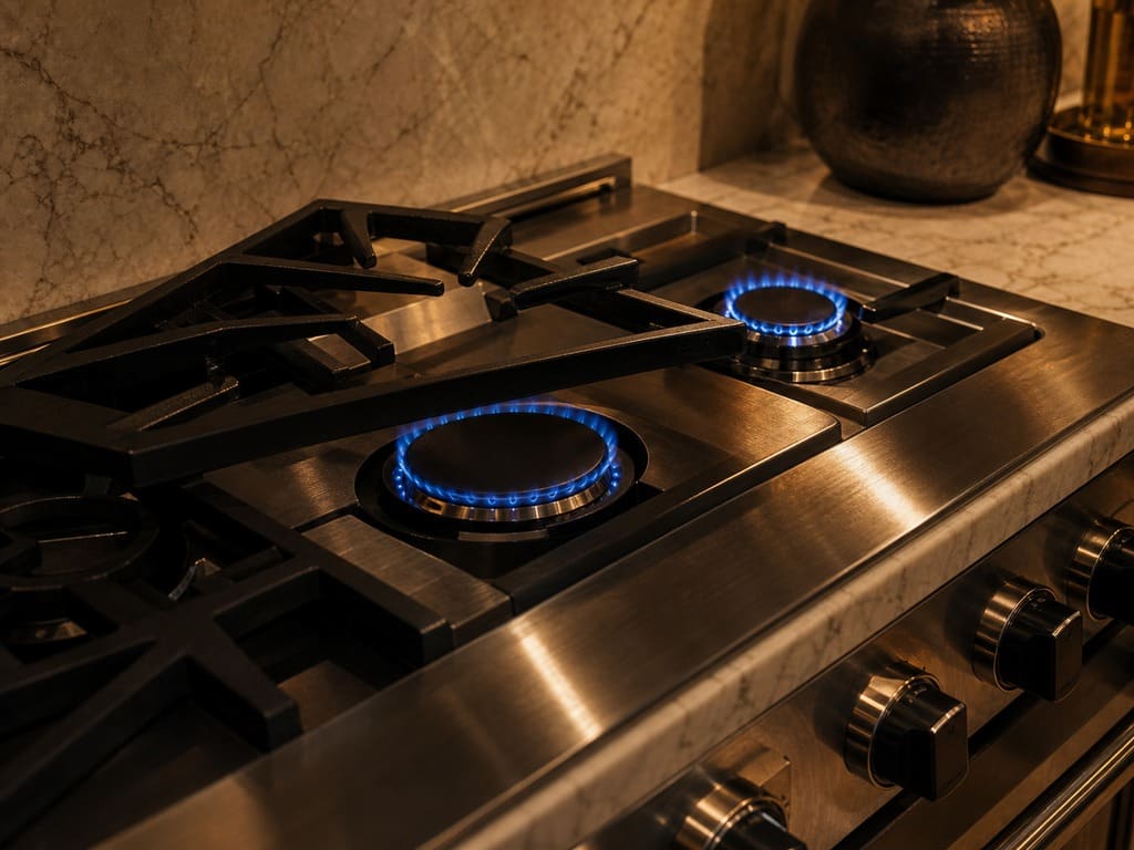 Viking sealed-burner cooktop being serviced in a Saratoga kitchen