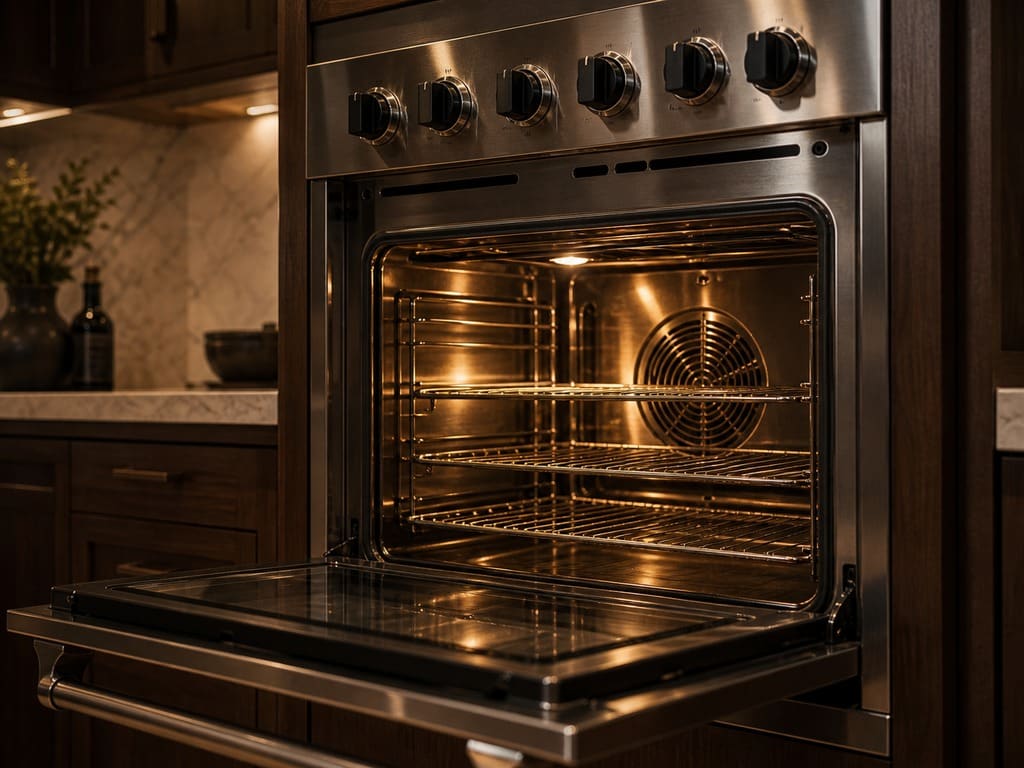 Viking wall oven with the door open during a Saratoga calibration check